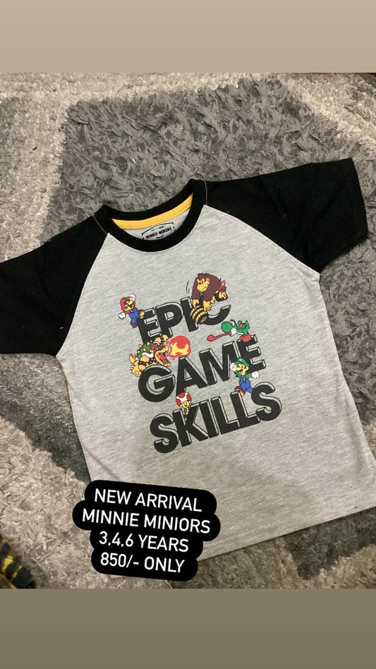 Kids Boys Summer Original Minnie Minors Shirt Gray EPIC Game Skils