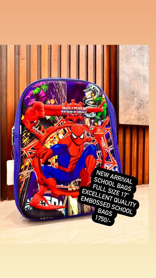 Kids Girls Boys 3D Embossed School Bag 17 Inches Height Excellent Quality SpiderMan