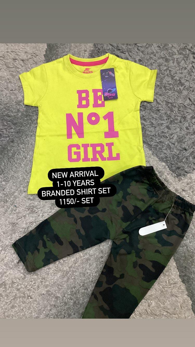 Kids Girls Original Branded Summer Collection Yellow Shirt with Camofladge Tights