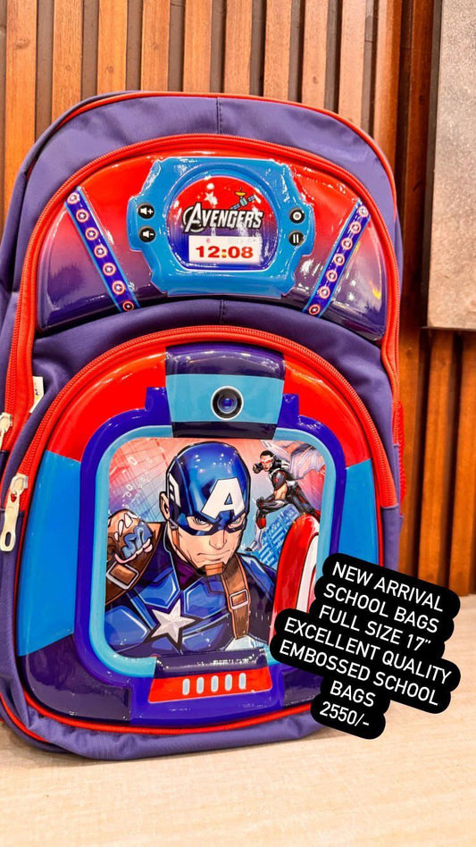 Kids Girls Boys 3D Embossed School Bag 17 Inches Height Excellent Quality Captain America