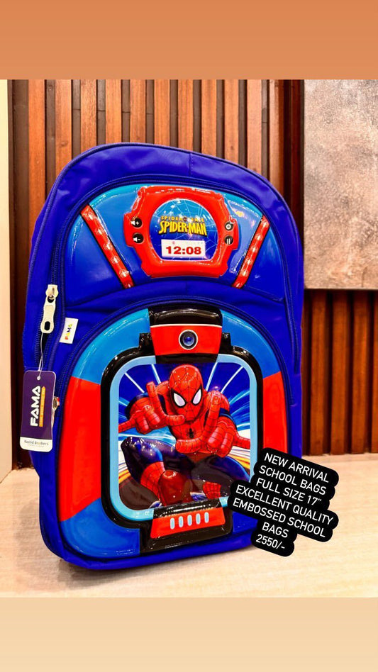 Kids Girls Boys 3D Embossed School Bag 17 Inches Height Excellent Quality Spider Man