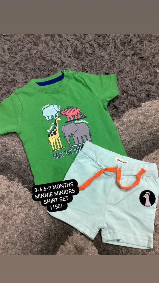 Kids Infant Original Minnie Minors Green Shirt with Shorts