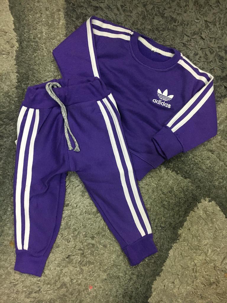 Kids Winter Gala Sale Addidas Super Quality Track Suit Shirt and Trouser Purple Blue