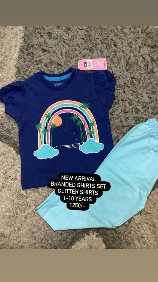 Kids Girls Summer Brande 2 Piece Set Rainbow with Tights