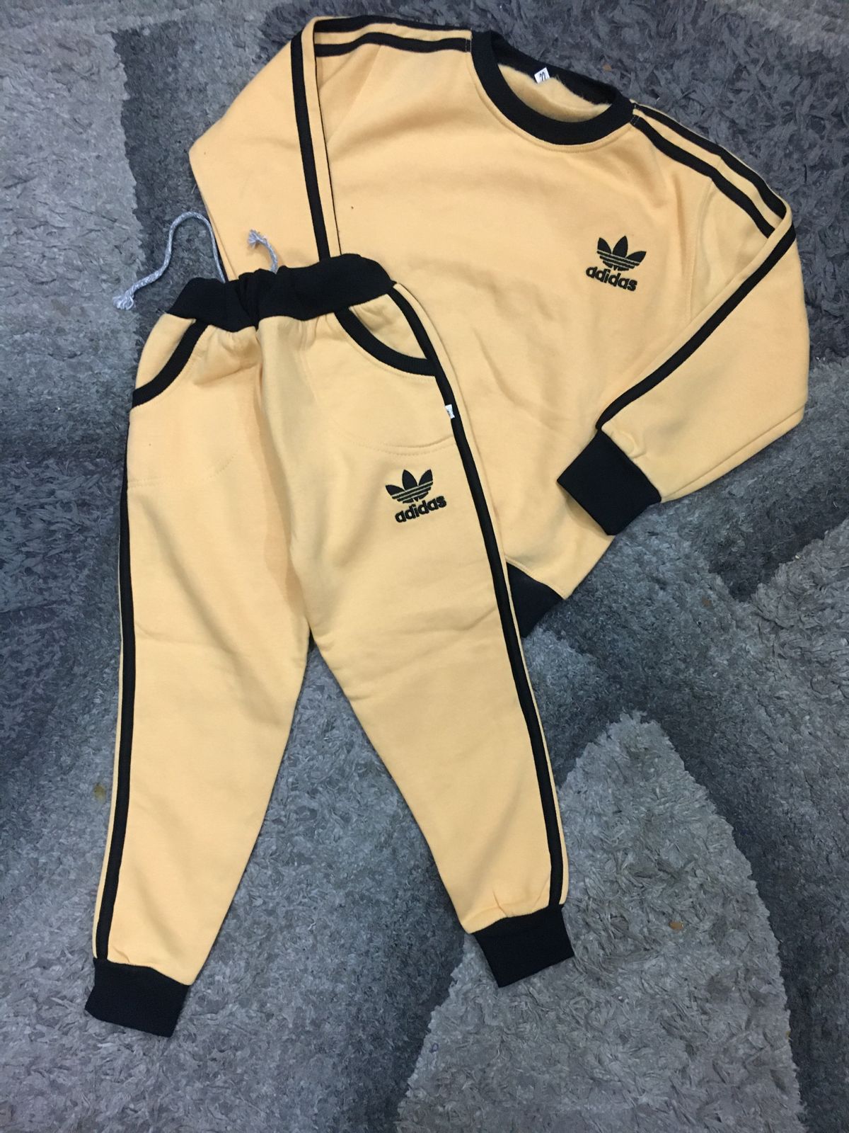 Kids Winter Gala Sale Addidas Super Quality Track Suit Shirt with Trouser Yellow