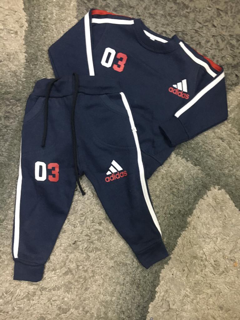 Kids Winter Gala Sale Addidas Super Quality Track Suit Shirt and Trouser Dark Navy Blue