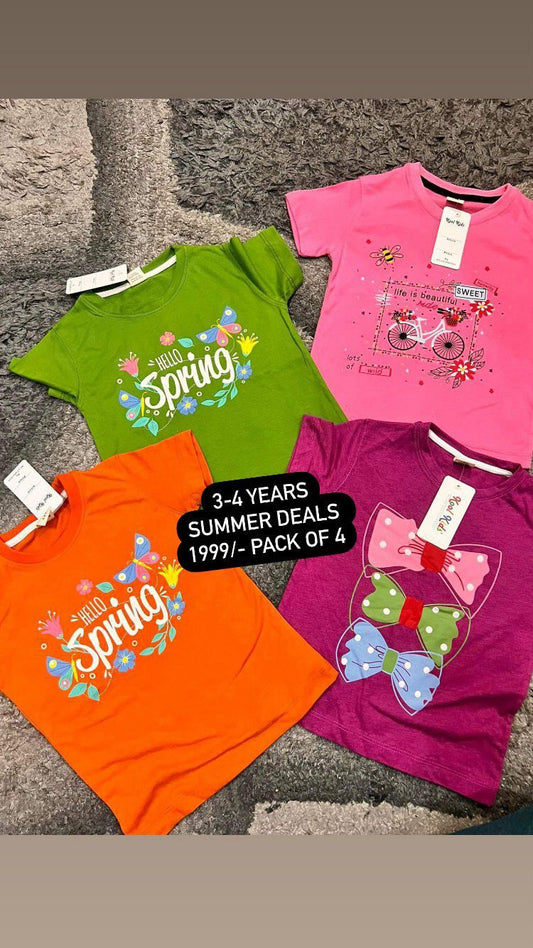 Kids Girls Summer Pack of 4 Branded Imported All 4 Shirts 3-4 Year
