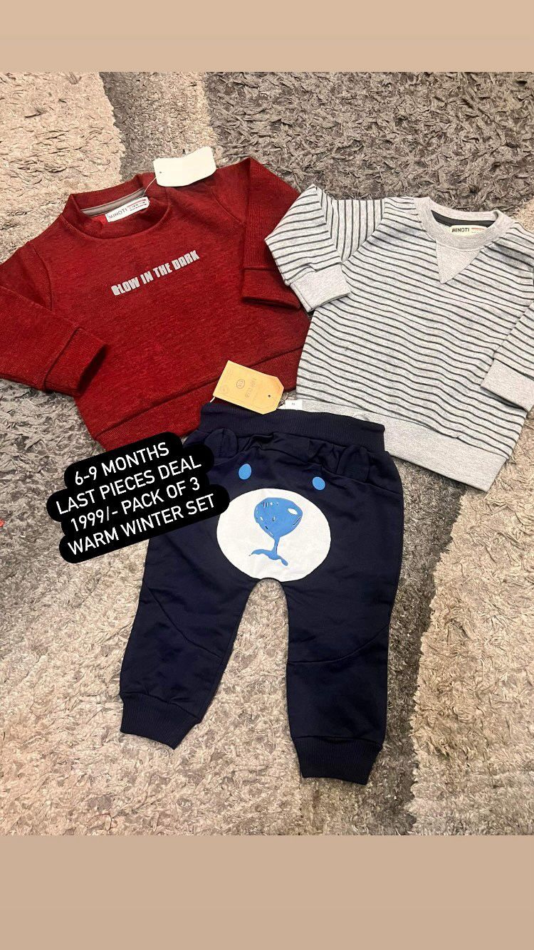 Kids Infant  Daily Deal Winter Gala 6-9 Months Pack of 3: 2 Shirts Warm Fleece Shirts with Trouser