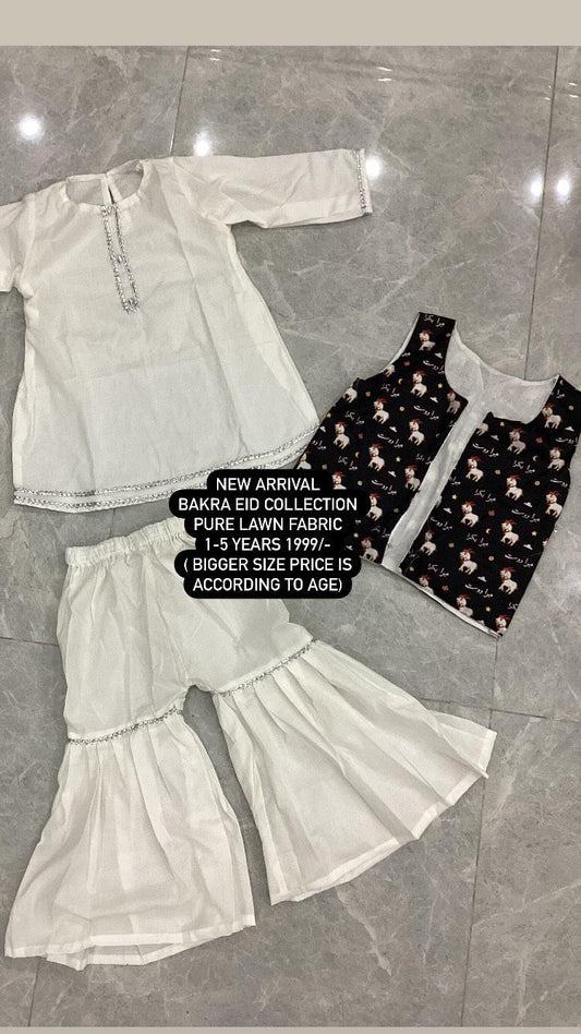 Kids Girls Summer Eid Collection 2024 3 Piece Suit Cotton Lawn Stuff Branded