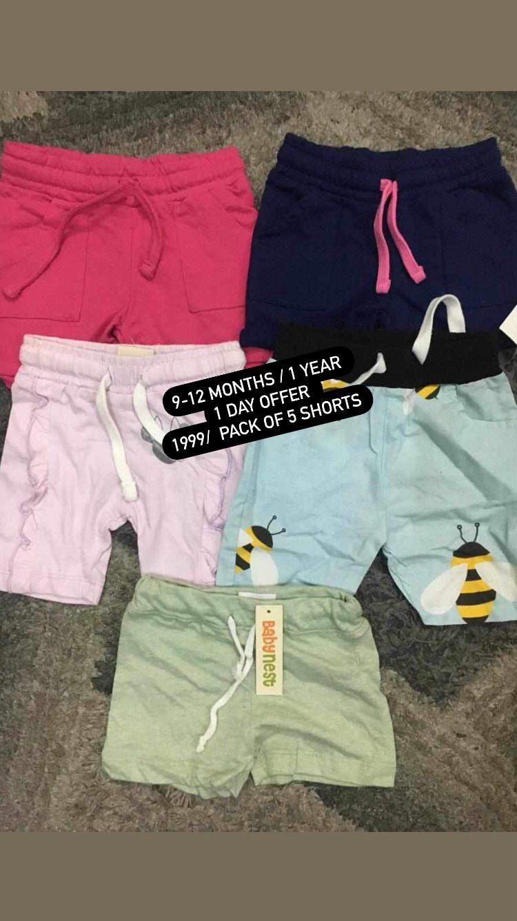 Kids Girls Boys Shorts Pack of 5 Summer Branded Imported 9-12 Months and 1 Year