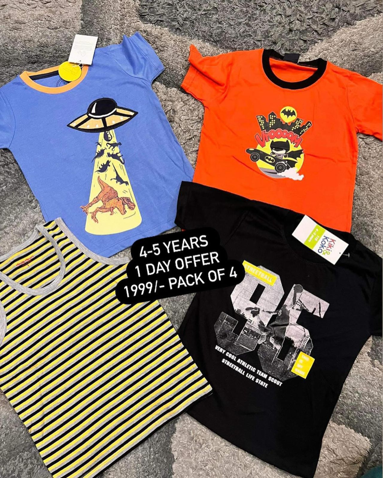 Kids Boys Summer Pack of 4 Branded Imported Shirts Pack 4-5 Year
