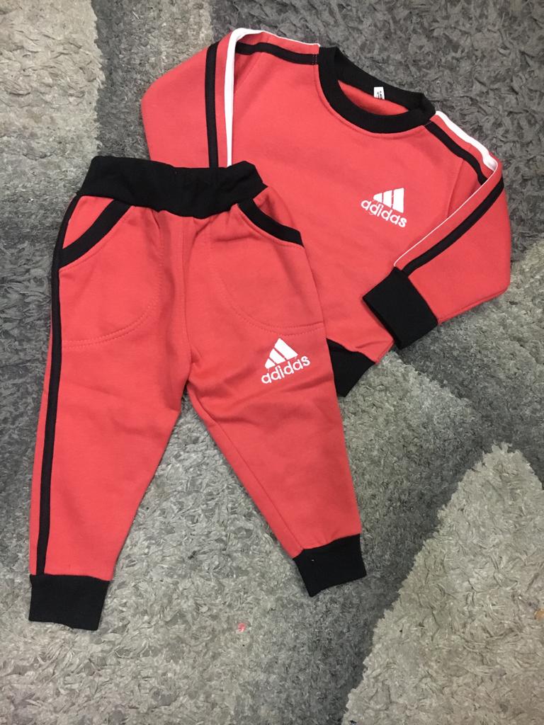Kids Winter Gala Sale Addidas Super Quality Track Suit Shirt and Trouser RED/Orange