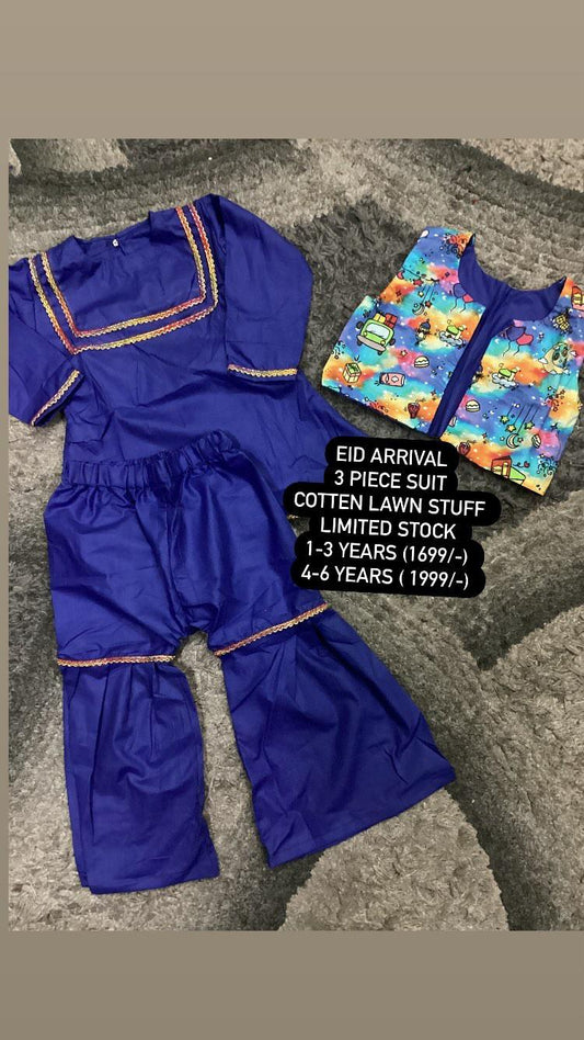 Kids Girls Summer Eid Collection 2024 3 Piece Suit Cotton Lawn Stuff Branded