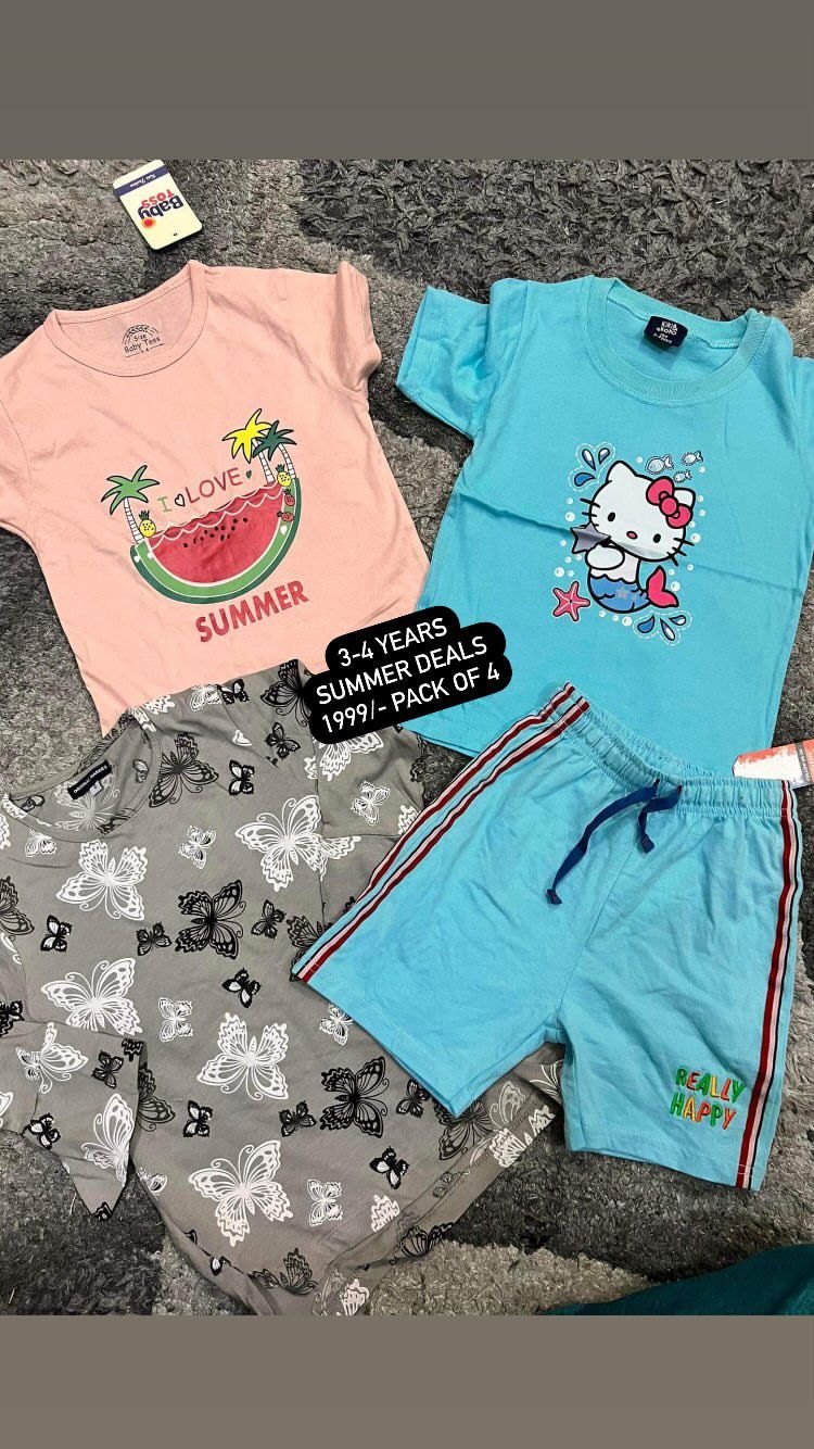 Kids Girls Summer Pack of 4 Shirts with One Shirt 3-4 Year