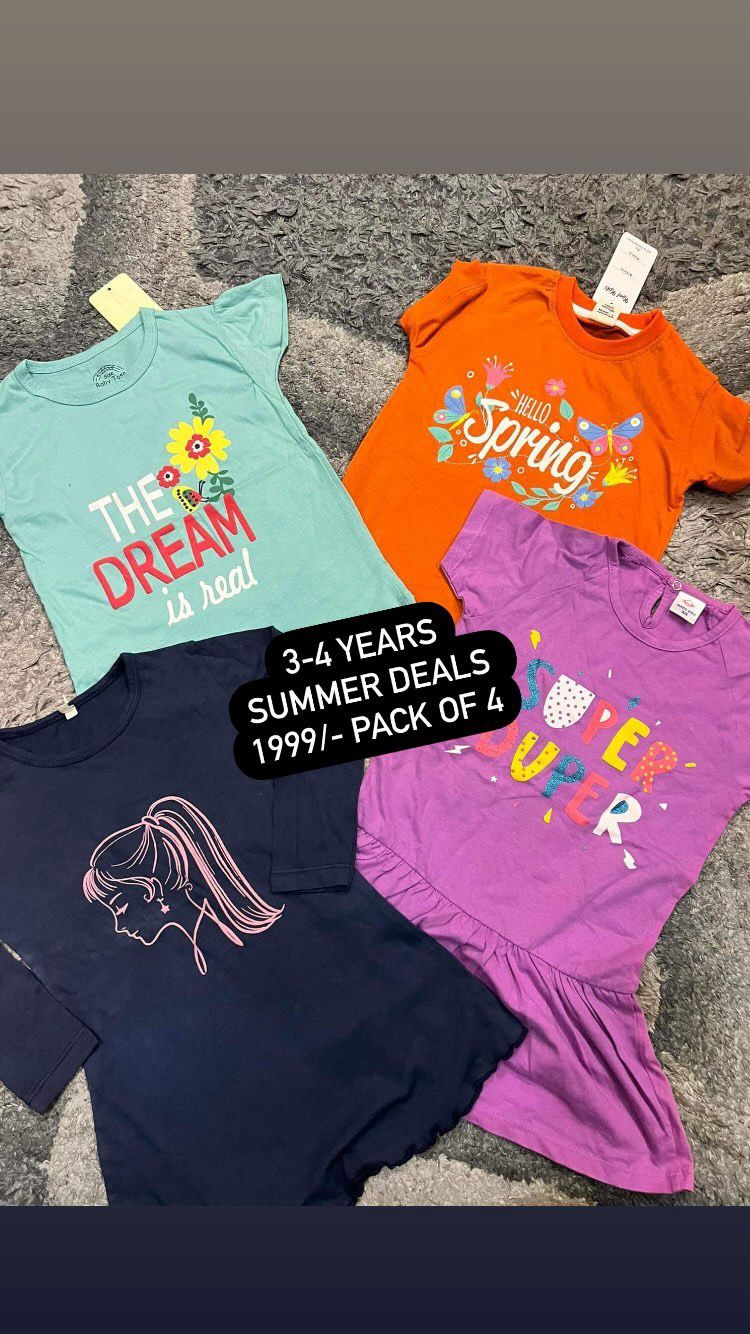 Kids Girls Summer Pack of 4 All Shirts Branded Imported 3-4 Year