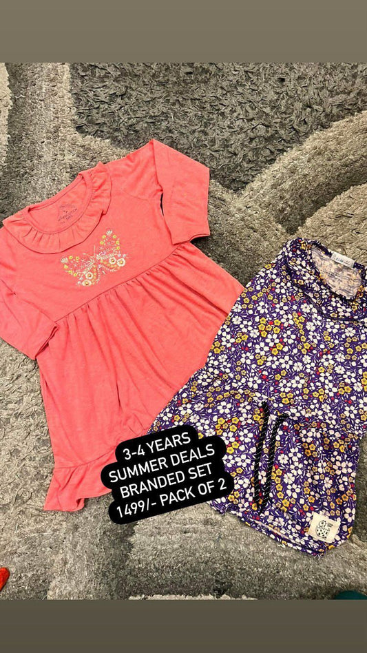 Kids Girls Summer Pack full Sleeves Branded Frocks with One Jumpsuit 3-4 Year