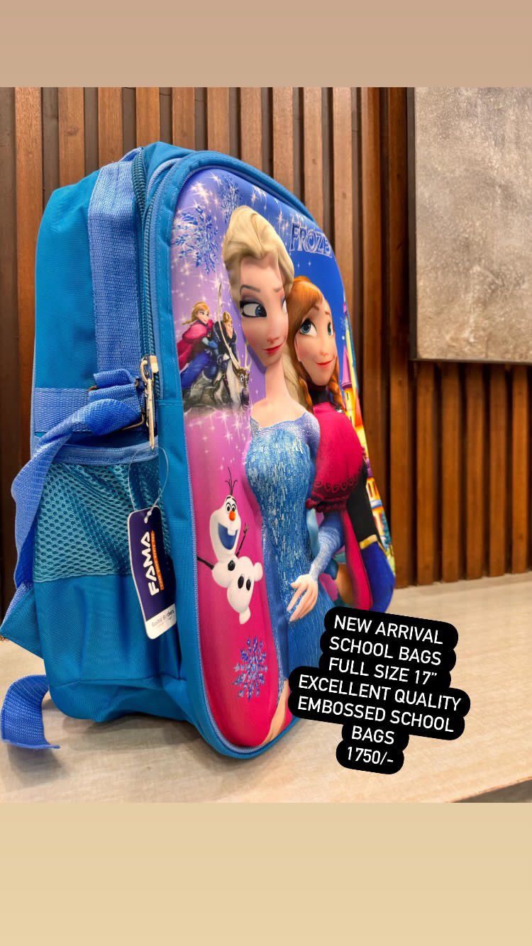 Kids Girls Boys 3D Embossed School Bag 17 Inches Height Excellent Quality Frozen