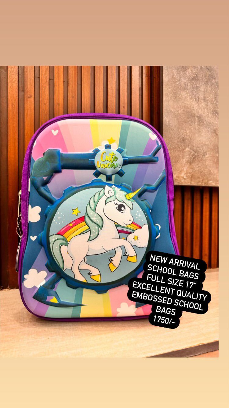 Kids Girls Boys 3D Embossed School Bag 17 Inches Height Excellent Quality Unicorn