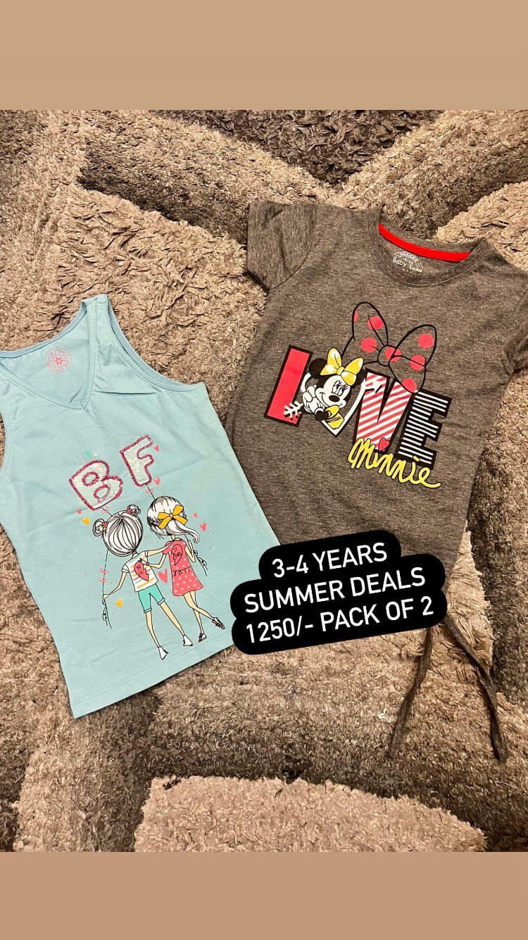 Kids Girls Summer Pack of 2 Branded Imported Shirts 3-4 Year
