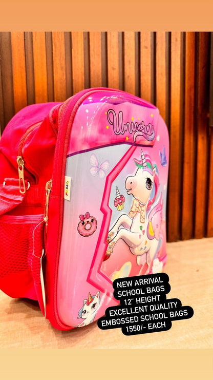 Kids Girls Boys 3D Embossed School Bag 12 Inches Height Excellent Quality Unicorn