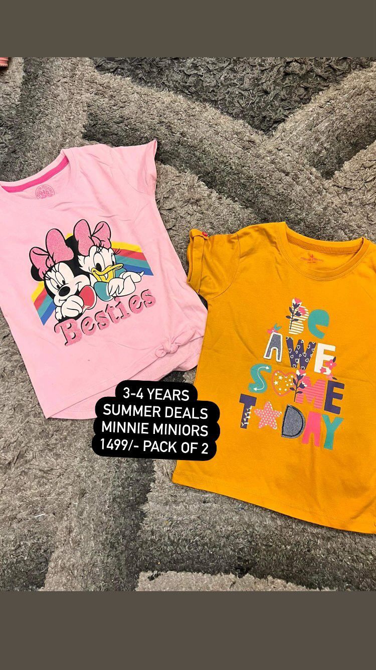 Kids Girls Summer Pack of 2 Branded Original Minnie Minors Shirts 3-4 Year