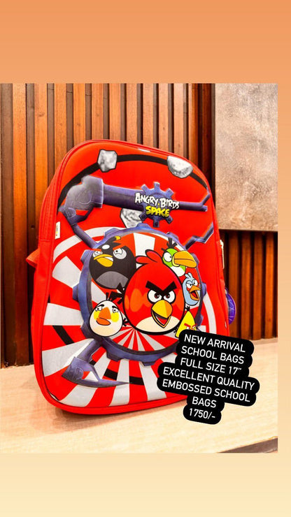 Kids Girls Boys 3D Embossed School Bag 17 Inches Height Excellent Quality Angry Bird