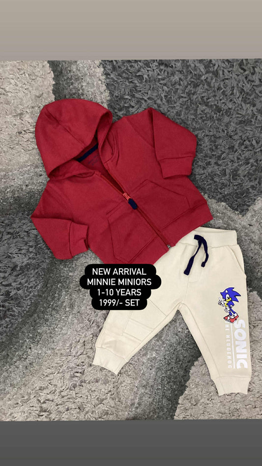 Kids Boys Girls Affordable Baby Outfits –- Original Minnie Minors Branded Fleece Trouser with Hoodie