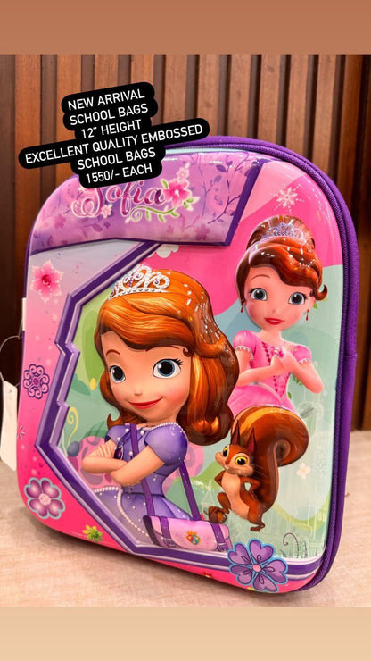 Kids Girls Boys 3D Embossed School Bag 12 Inches Height Excellent Quality Sophia