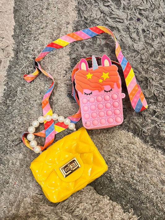 Pack of 2: Hot Blessed Sale Deal Yellow Pirl Silicon Bag with Pop It Unicorn Bag
