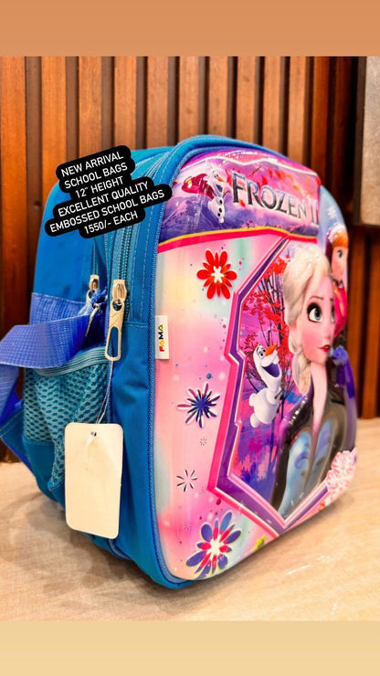 Kids Girls Boys 3D Embossed School Bag 12 Inches Height Excellent Quality Frozen