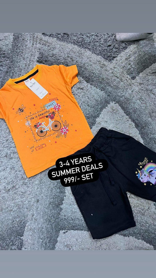 Kids Girls Summer Pack of 2 Branded Shirt with Short 3-4 Year