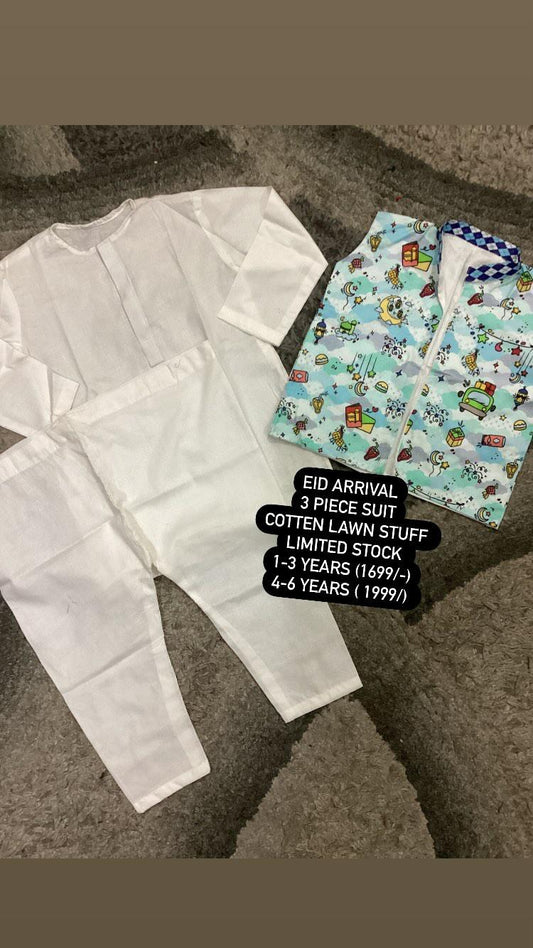 Kids Boys Summer Eid Collection 2024 3 Piece Suit Cotton Lawn Stuff Branded