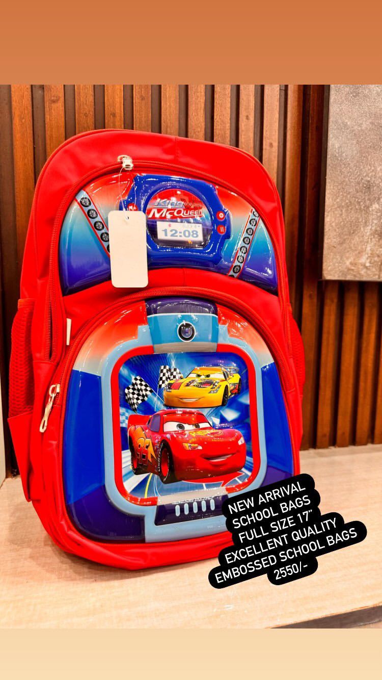 Kids Girls Boys 3D Embossed School Bag 17 Inches Height Excellent Quality Mcqueen Car