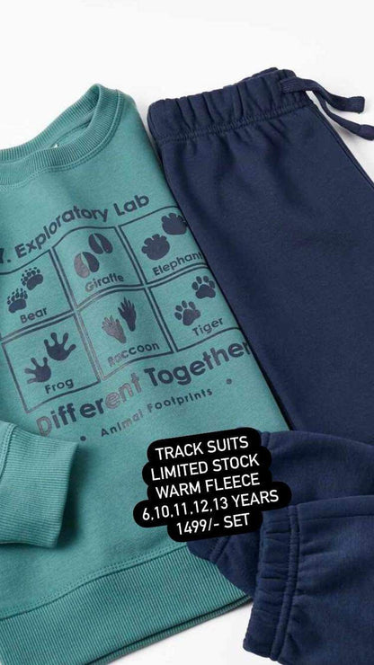 Kids Girls Boys Green Imported Track Suit Winter Gala Fleece Warm Suit