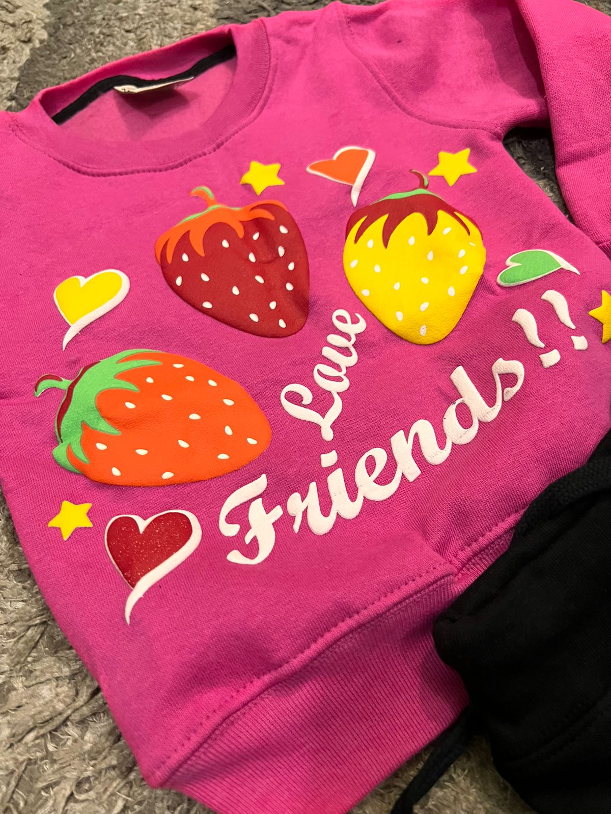 Kids Winter Gala New Arrivals Fleece Warm Shirt and Trouser Love Friends Embosed Pink
