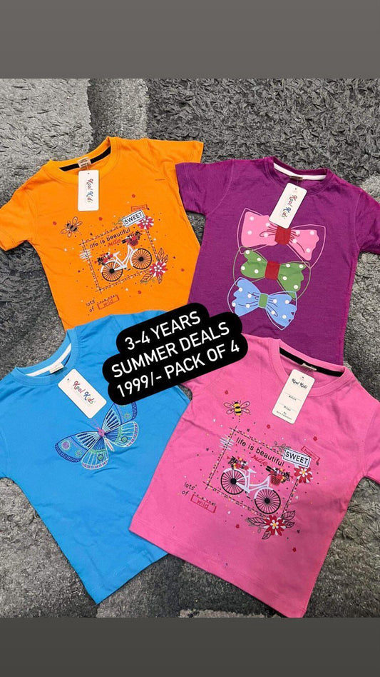 Kids Girls Summer Pack of 4 Branded Imported Shirts 3-4 Year