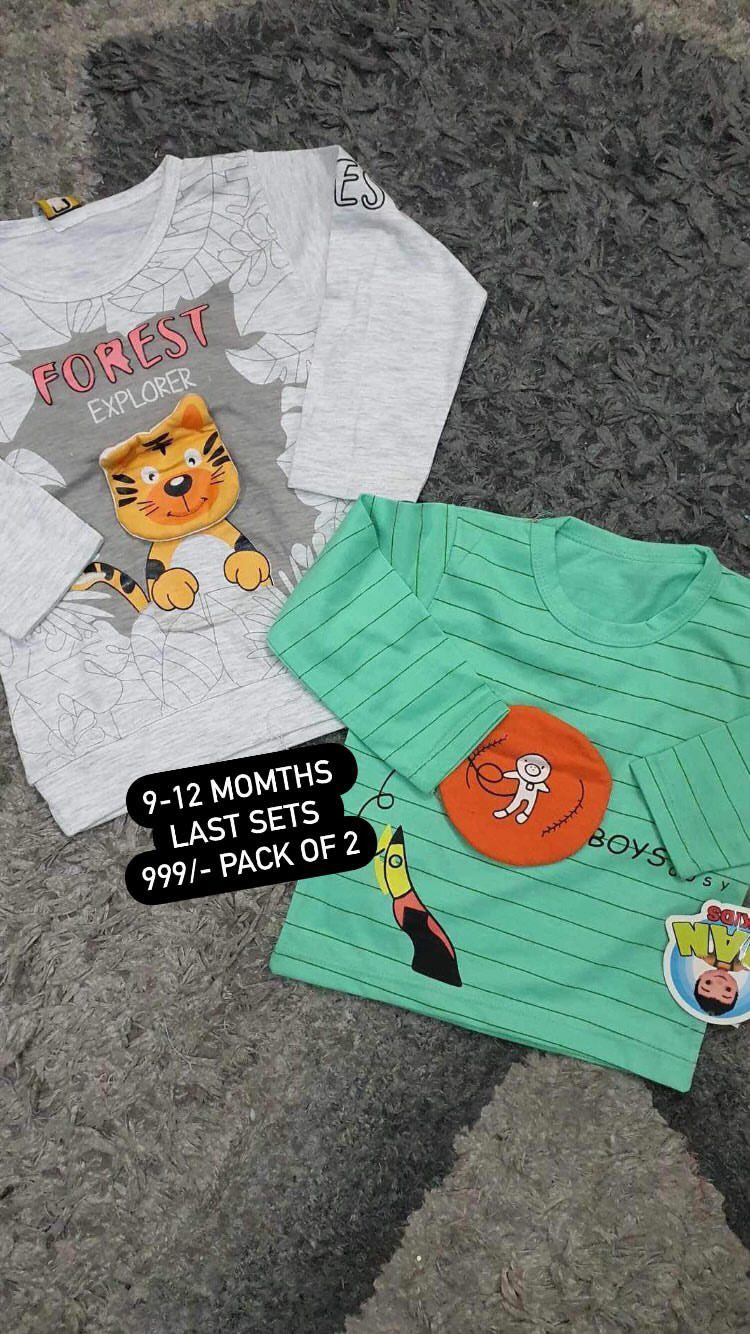Kids Boys Girls Summer Pack of 2 Branded Pack 9-12 Months: All 2 Shirts