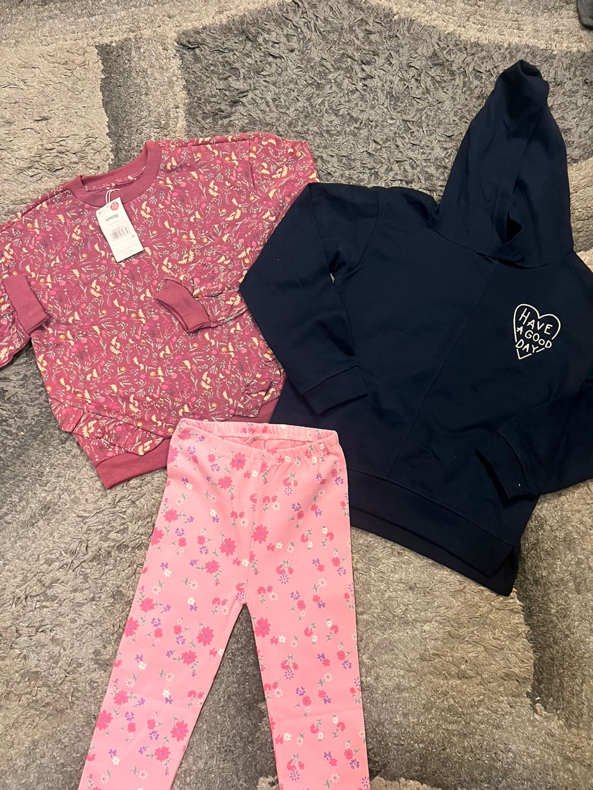 Kids Girls Winter Gala 7-8 Year Deal Pack of 3 Fleece Warm Sets : 1 Shirts with Hoodie and Trouser