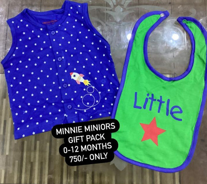 Kids Infant Minnie Minors Pack of 2 Button Shirt with Long Bib Blue with Green