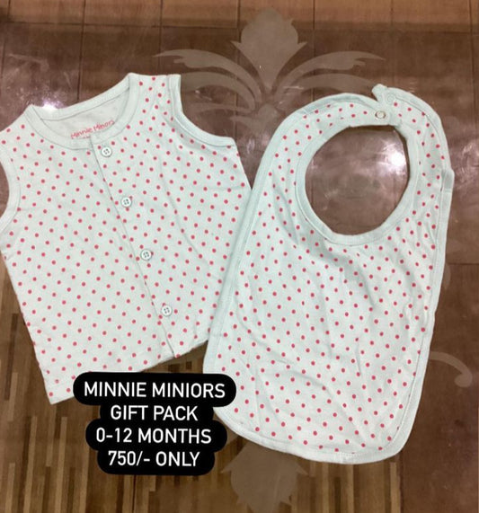 Kids Infant Minnie Minors Pack of 2 Button Shirt with Long Bib Pink Dots