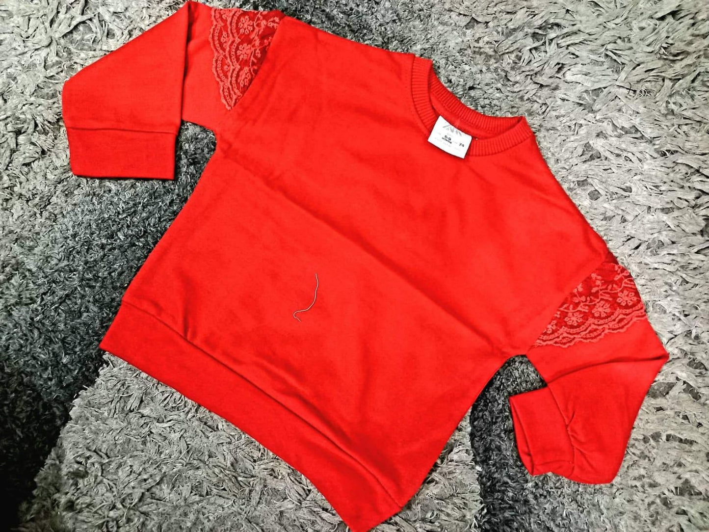 Kids Girls Sweat shirt terry Winter Red with Frill on sholder