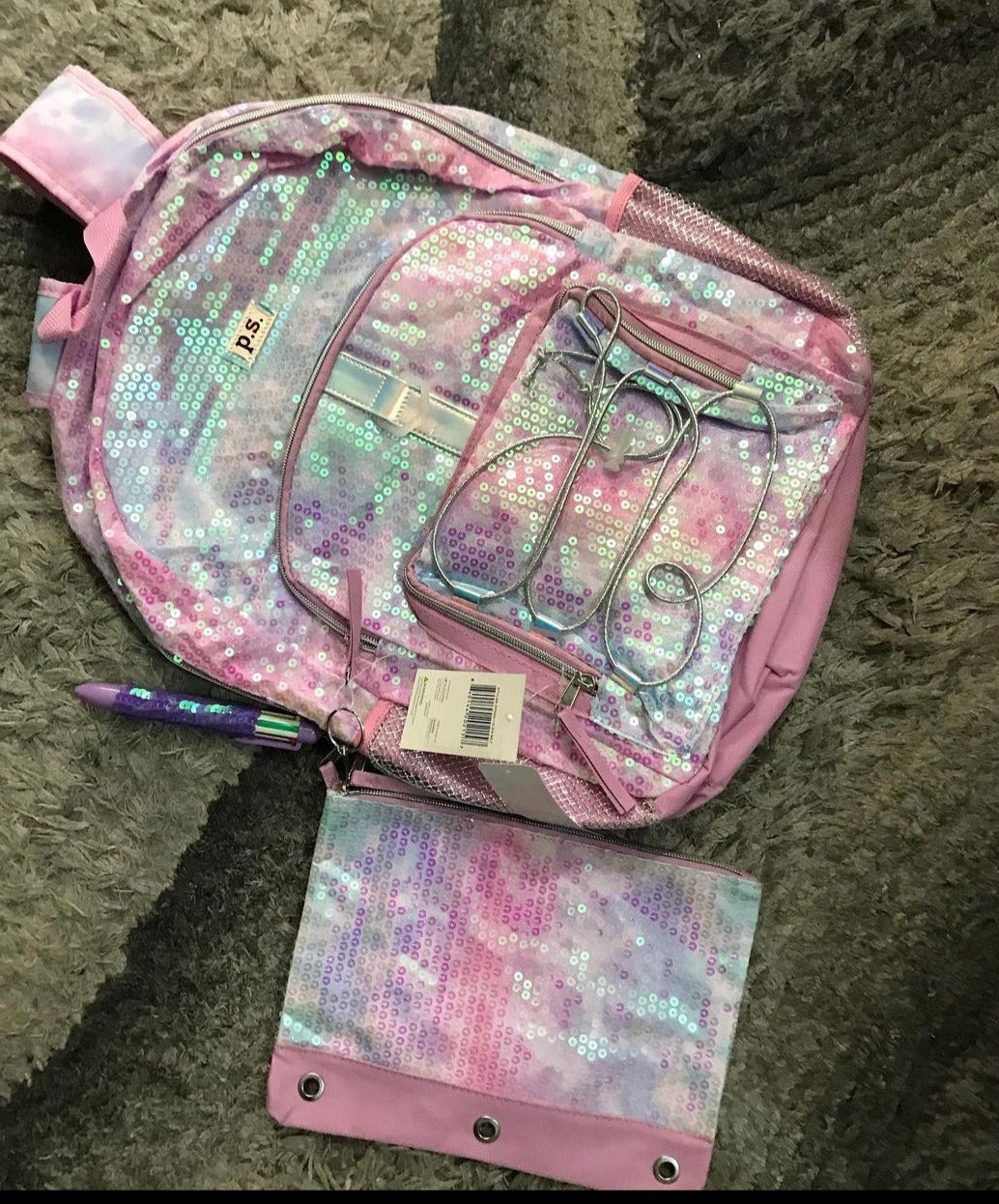 Kidsdy Accessorize  Imported Girls Sequence Purplew(17-18 Inches) 3 Piece Bag, Pouch and Pen