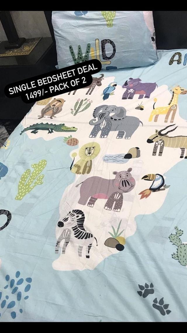 Kids Single Bedding Bed Sheet with animals characters