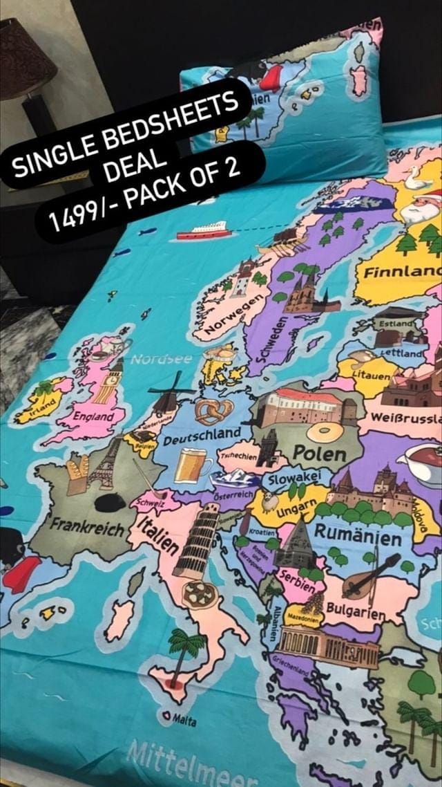 Kids Single Bedding Bed Sheet with Map