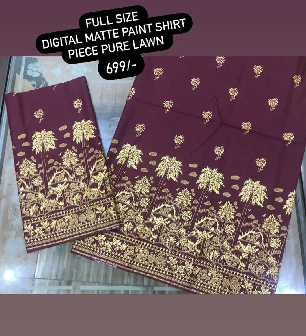 Kids Girls Digital Matte Paint ShirT Piece Pure Lawn
