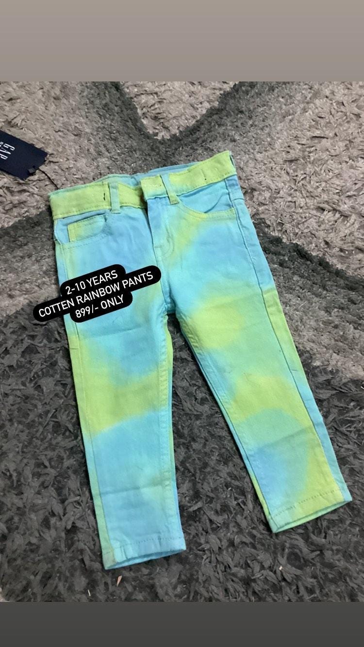 Kids Girls Boys Cotten Jeans Rinbow Pants