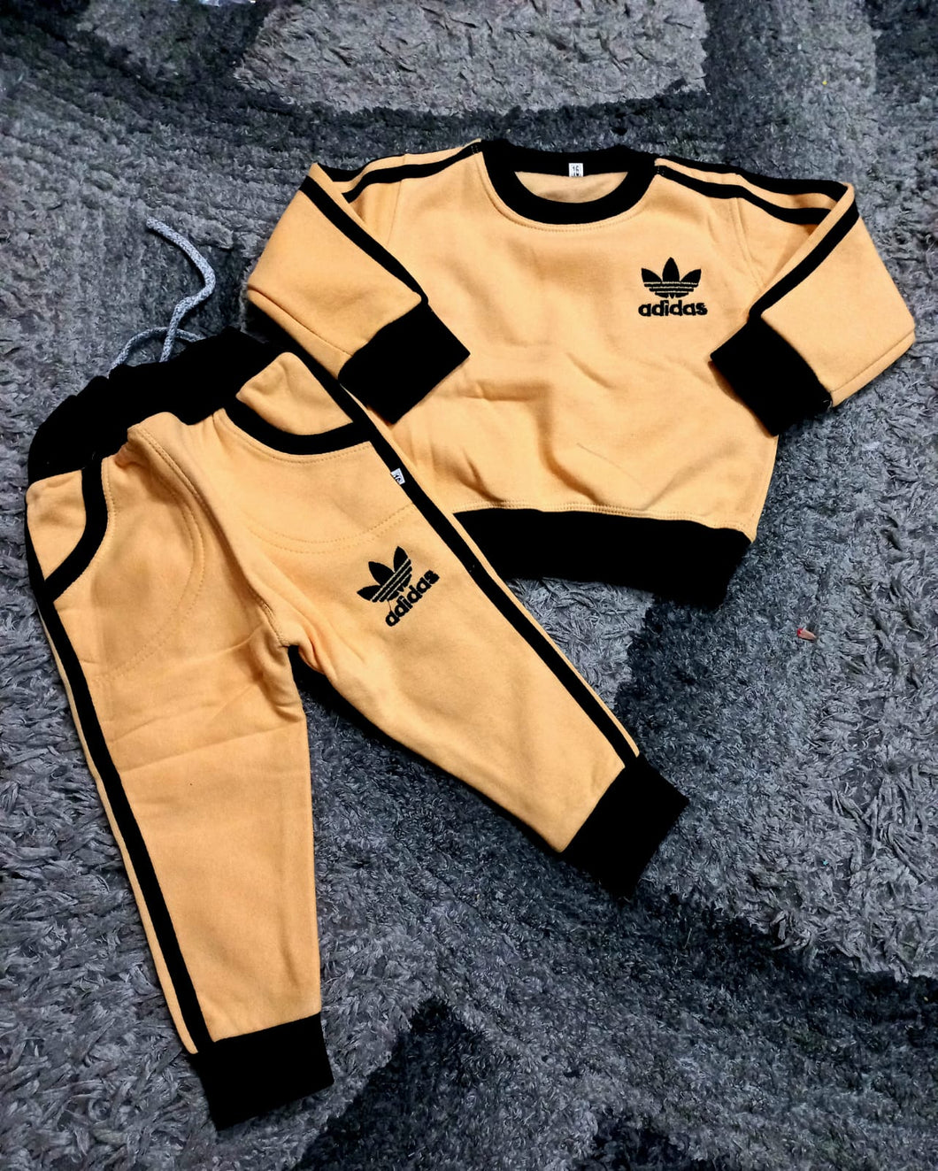 Kids Girls Boys Warm Winter Fleece Adidas Lining Track Suit Yellow (1-5Yr)