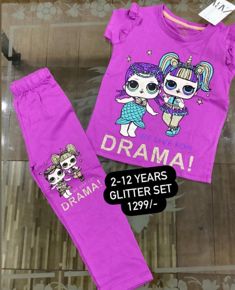 Kids Girls Summer New Arrival Glitter Set (T-Shirt and Trouser) 2-12Year