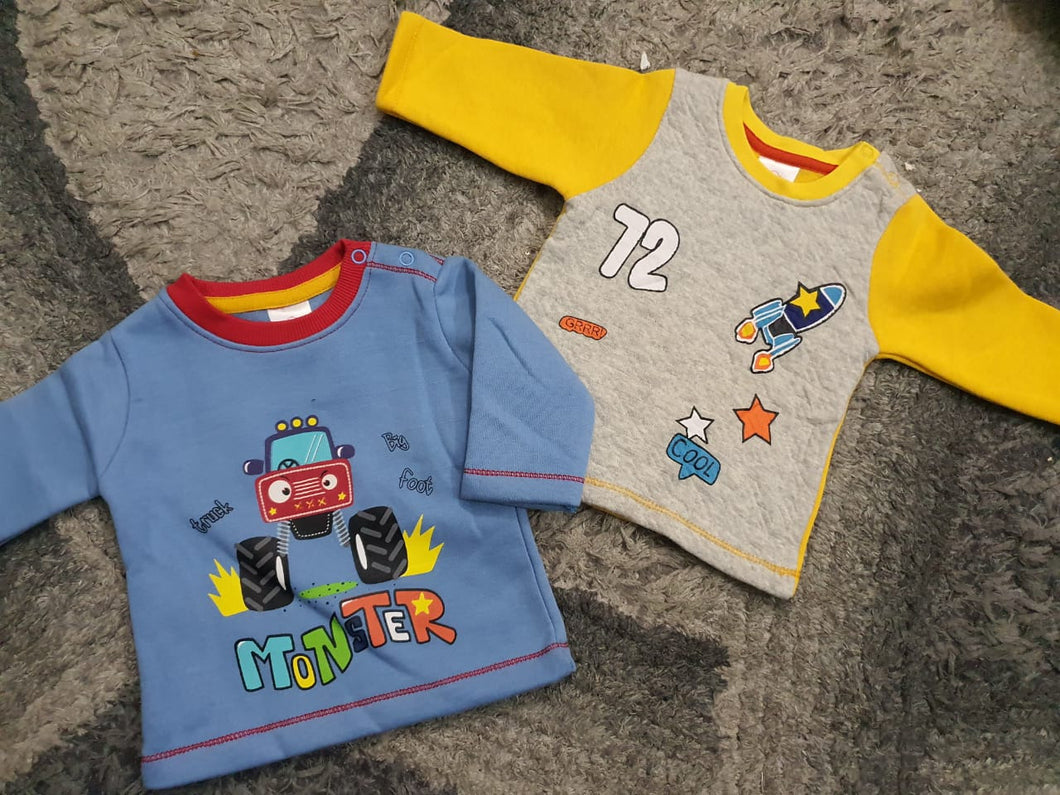 Kids Infant Branded Fleece/Terry Winter Warm Shirt 0-3Months Pack of 2