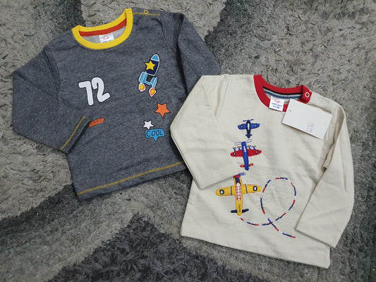 Kids Infant Branded Fleece/Terry Winter Warm Shirt 9-12 Months Pack of 2